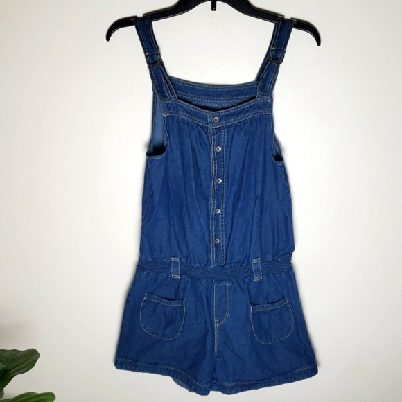 Levi's denim romper, denim shorts, overall, elastic waist women's size medium - Picture 1 of 8